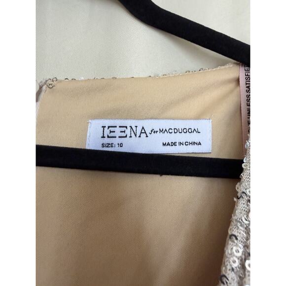 Mac Duggal 26598 Evening Gown V-Neck Faux Wrap Nude Silver Sequin Size 10 NWT - Picture 9 of 16